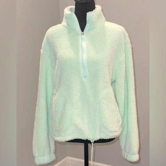 No Boundaries, Mint Green 3/4 Zip High Collar Teddy Jacket, Size Medium NWT - Picture 1 of 5
